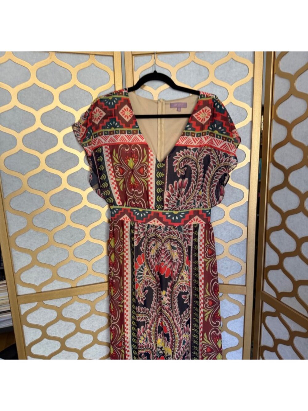 Harper Size M Multicolor Paisley & Floral Print Boho V-Neck Maxi Dress - Picture 11 of 16